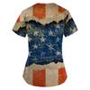 Blusa feminina com estampa de manga curta com decote em V com estampa do Dia da Independência e bolso de trabalho