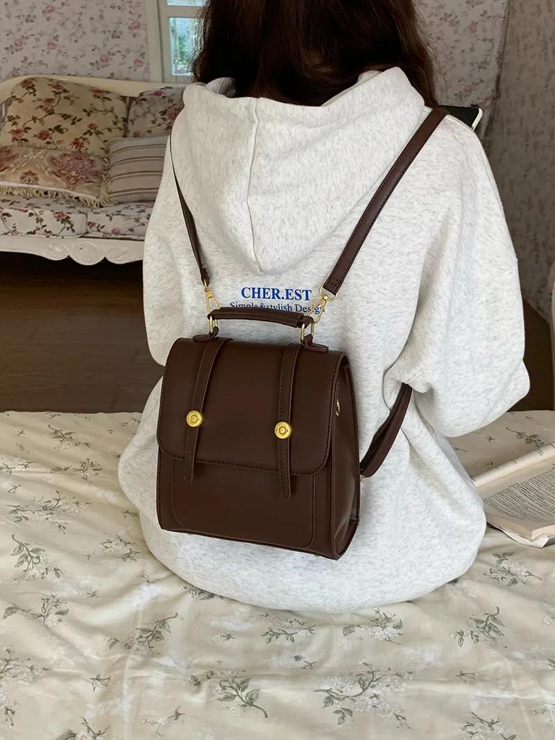 

Vintage women backpacks PU leather Female Shoulder Bag Multifuncti Ladies backpack small totes hand bag Daypack Softback black кофейный