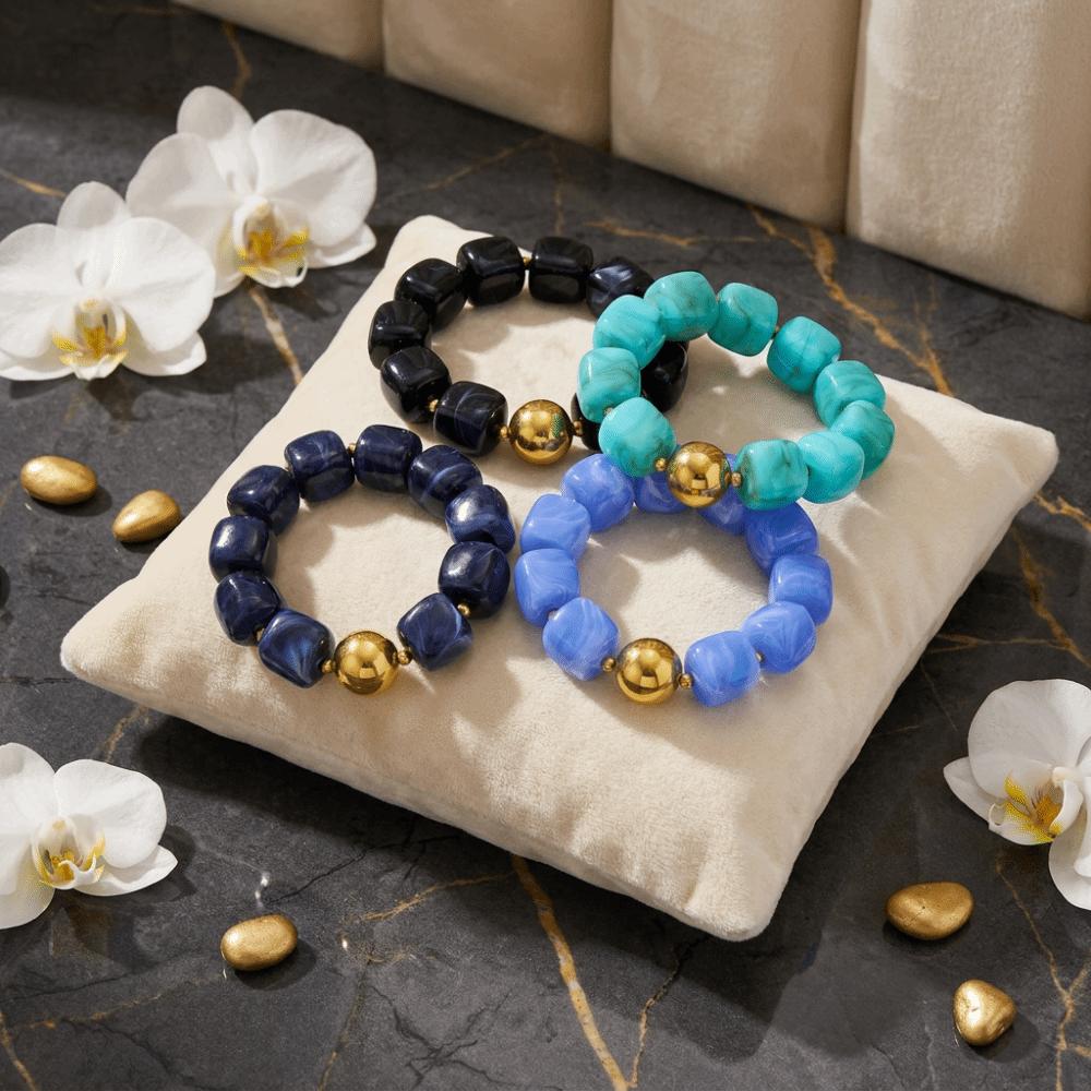 Acryl Quadratische Perlen Armband Harz Bunt Elastisch Geometrisch Armband Mehrschichtig Aussehen Übertrieben Stapel Handkette Täglich