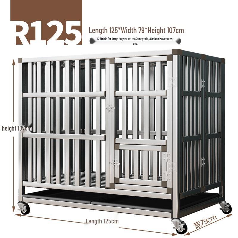 Foldable Stainless Steel Dog Cage with Toilet for Large, Medium, Small Dogs - Indoor Home Pet Kennel for Golden Retrievers & Teddies