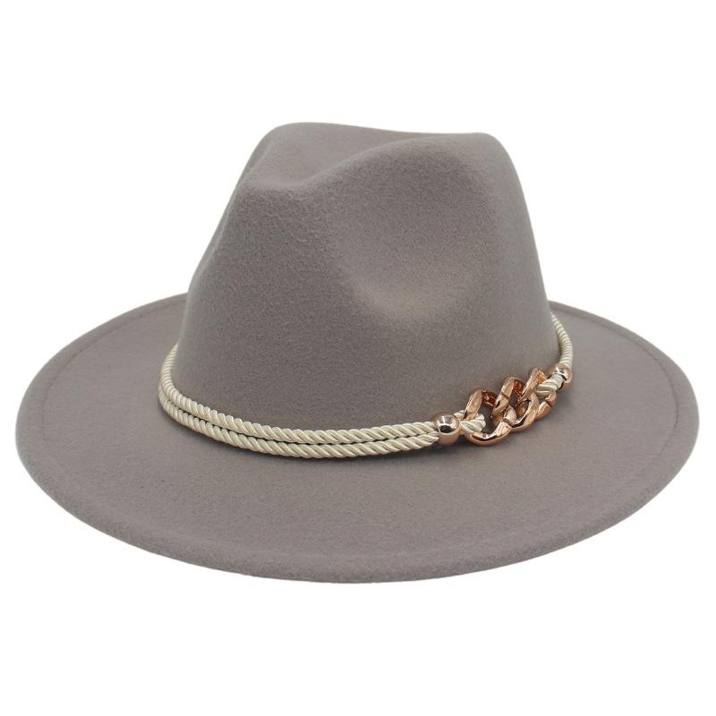 Jazz Hat Retro Men'S And Women'S Cotton Felt Hat Big Brim Panama Hat Gold Chain Hat