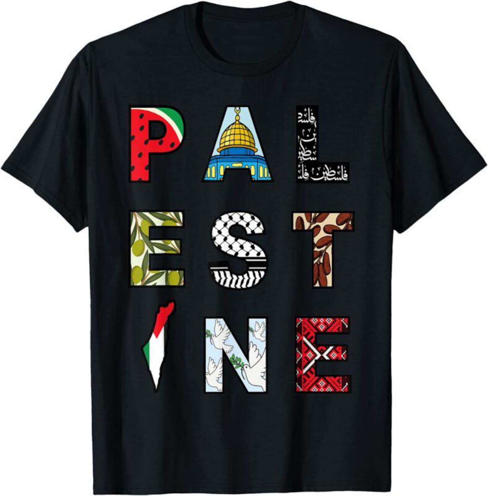 Palestine Flag Olive Oil Watermelon Culture Elements T shirt Solidarity Graphic Tee S