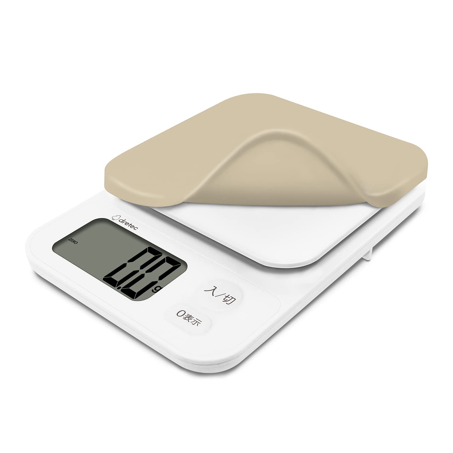 

Dretec Washable Digital Scale with Silicone Made in Flip the Cover Over to Measure Dried and Tare Large Kitchen Beige Cover, Japan, 2kg/0.1g