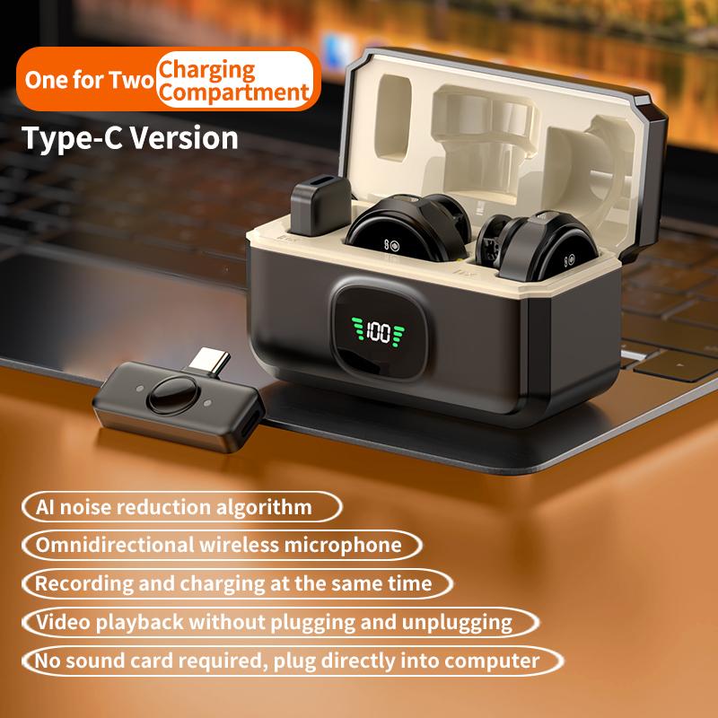 Wireless Lavalier Microphone Magnetic Noise Reduction With Charging Box Digital Display for iPhone Android Video Recording Vlog