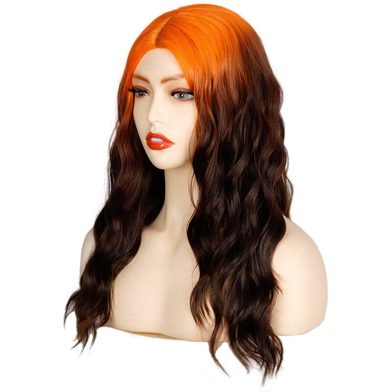 MERISIHAIR Parrucche Ombre Arancione Gradiente Marrone Lunghe Ondulate ad Acqua per Donna Parrucca Sintetica Fibra ad Alta Temperatura Misura Media