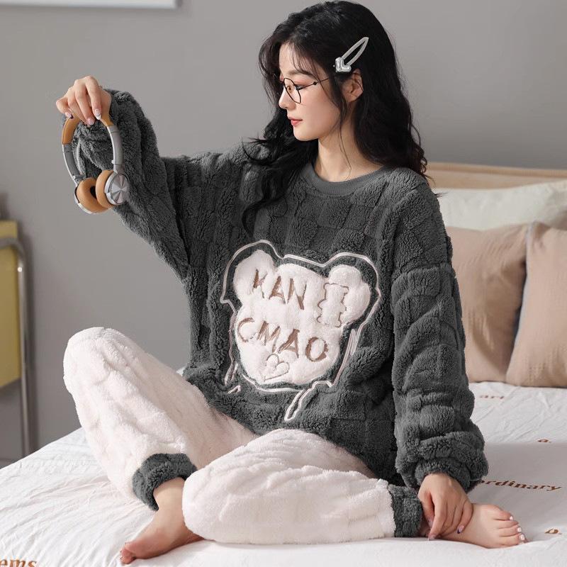 

Фланелевые женские пижамы кораллового бархата, милая осенне-зимняя теплая домашняя одежда, которую можно носить снаружи