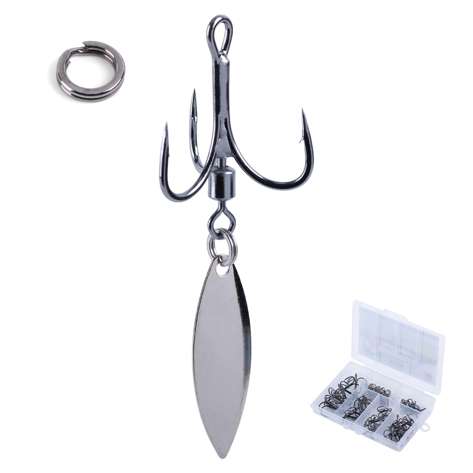 

Goture Triple Hook Treble Hooks with Split Rings and Value Pack Sizes Steel Precision with Storage Quick for Salt and Boat Set High-Reflective