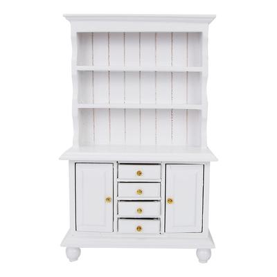 1:12 Doll House Accessories Wooden Three Layers Cabinet Simulation Furniture(White)