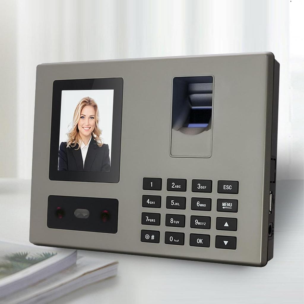 Fingerprint Time Clock, Face Biometric Fingerprint Password Attendance Machine for Employees Small Business with TFT LCD Screen, Up To 1500 Users (US