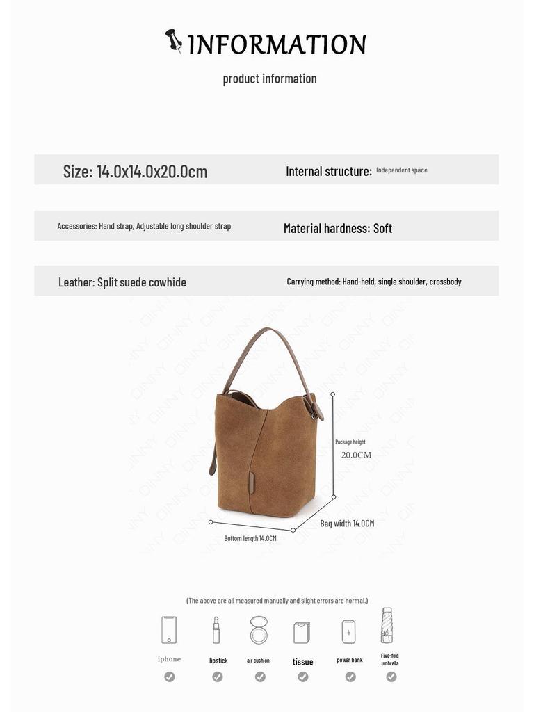High-End Retro Wildleder Bucket Bag für Damen - Vielseitig, Großes Fassungsvermögen für Pendelfahrten im Herbst/Winter
