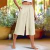 Feamle Casual and Versatile Lazy Style Wide Leg Pants with Pockets Lightweight High Waisted Loose Cropped Capris