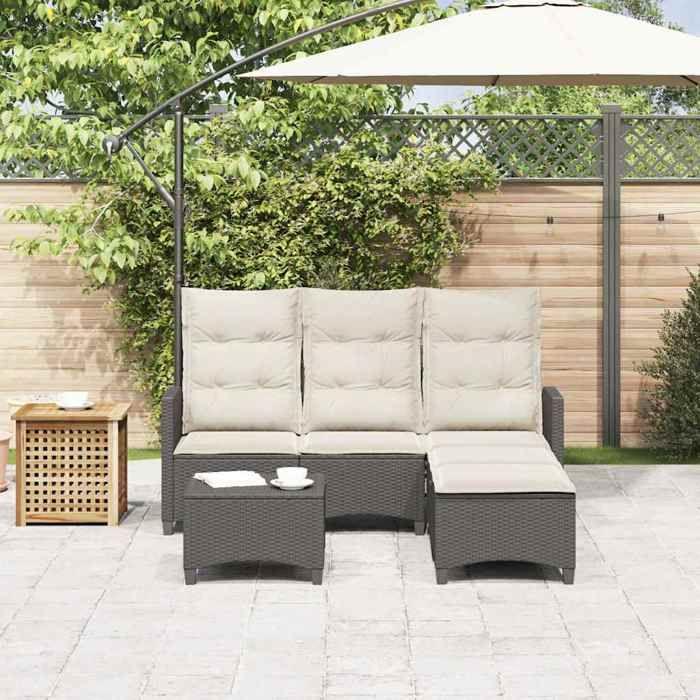 VidaXL Salon de jardin 3 pcs avec coussins forme L noir résine tressée, ensemble de canapé d'extérieur 3328638