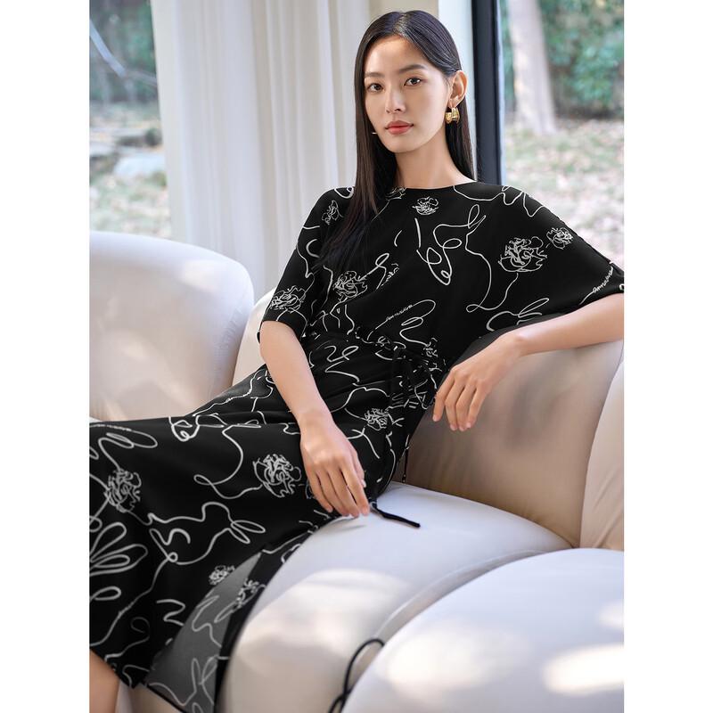 

Jiuzi Annakou Elegant Commuter Hand-drawn Print Acetate Dress M
