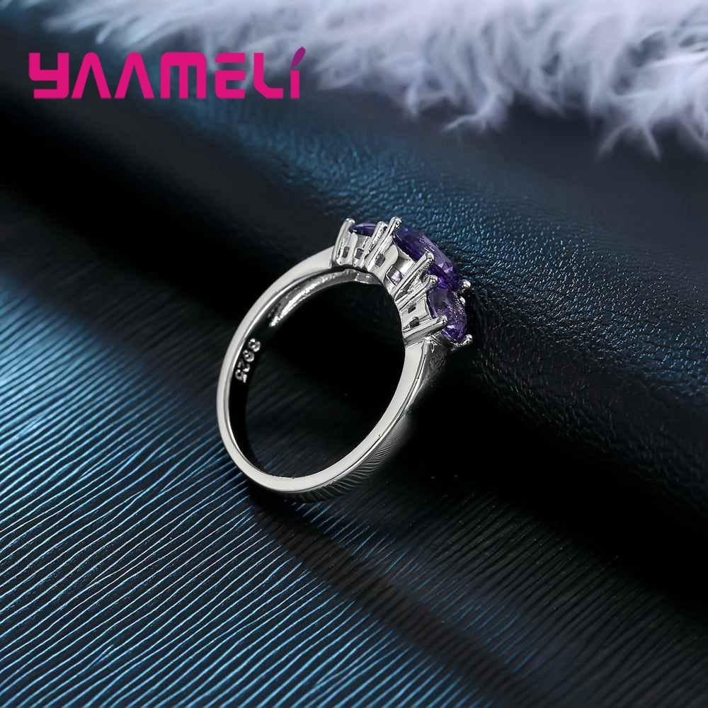 Anello Color Argento con Zirconi Viola per Ragazze alla Moda Decorazione Quotidiana Festa di Matrimonio Anelli da Dito da Donna
