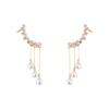 OEM Korean Fashion 18k Gold-plated Alloy Pearl Tassel Earrings One-piece Crystal Pearl Tassel Ear Clip Earrings