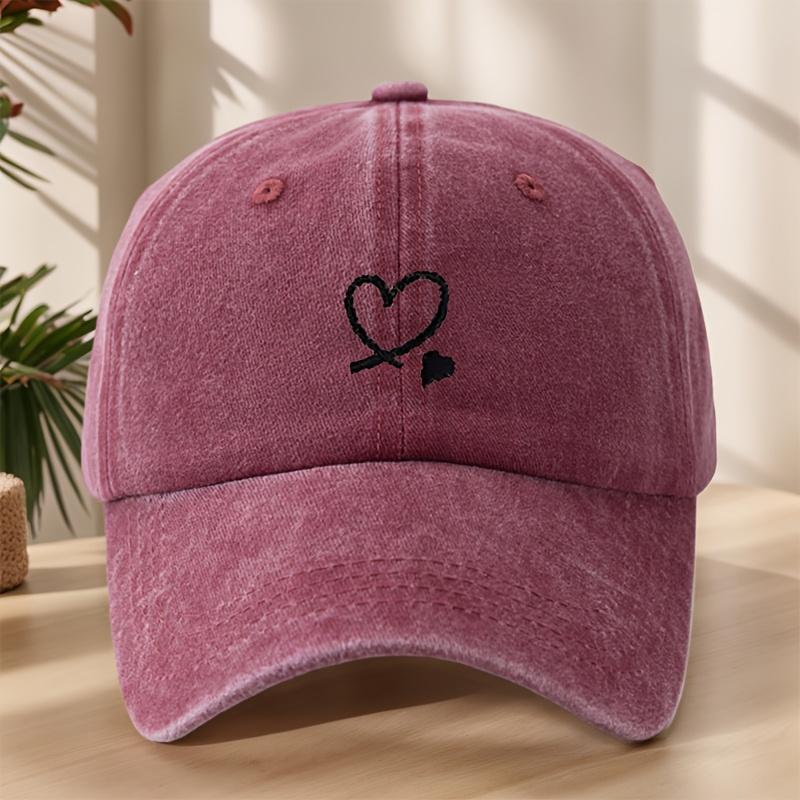 Classic Washed Vintage Baseball Cap with Heart Print Soft And Breathable Perfect for Street HipHop Style And Outdoor Casual S