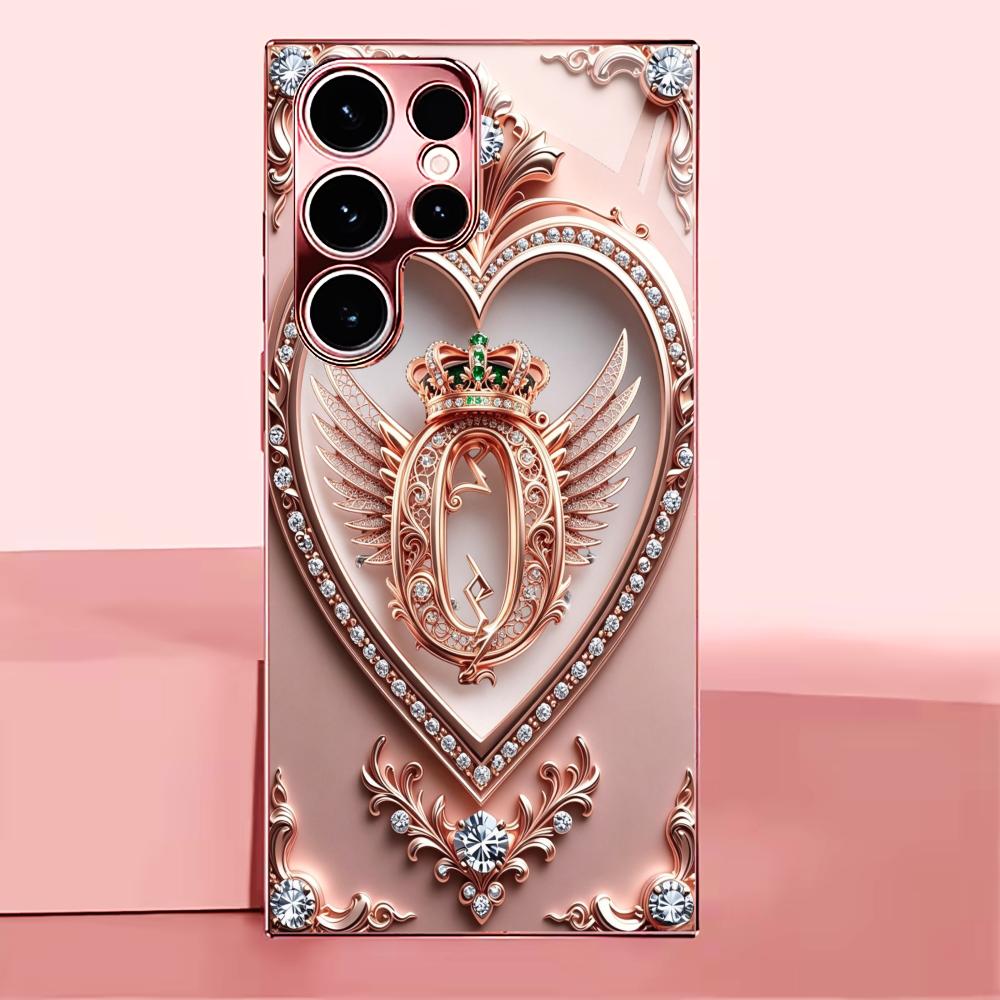 Gloss Luxury Ornate Heart Fashion phone case s26 ultra case glass for Samsung Galaxy S26 S25 S24 S23 S22 FE Ultra Plus