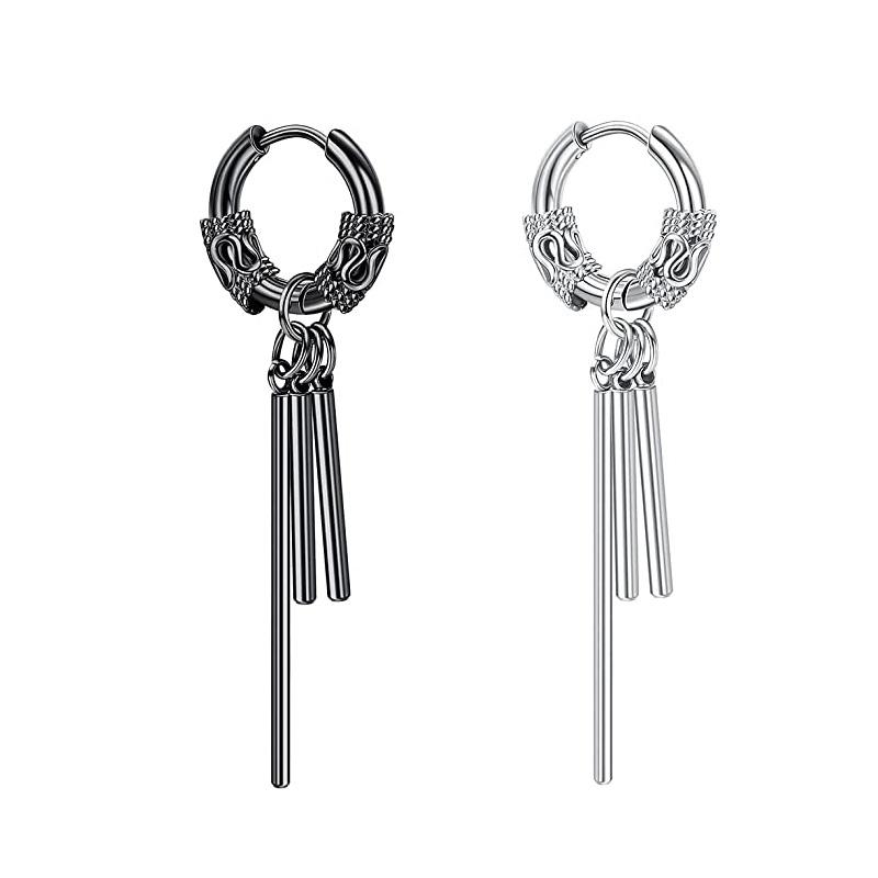 Stainless Steel Huggie Hoop Dangle Earrings Punk Hip Hop Vintage Feather Cross Spike Sword Triangle Drop Earrings for Men Wome