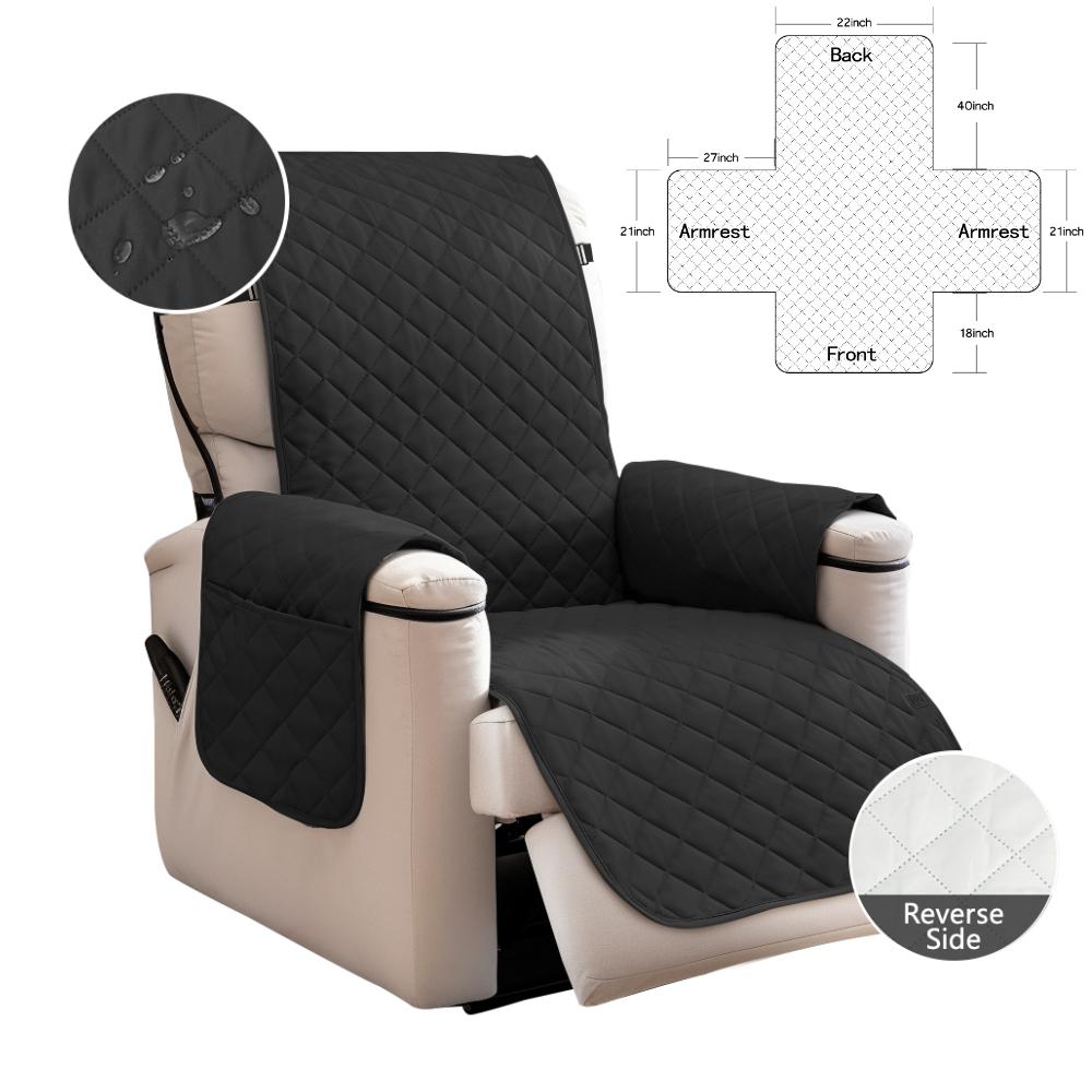 Reversible Recliner Sofa Covers Waterproof Armchair Slipcovers with Pockets Furniture Protector with Elastic Straps for Pets