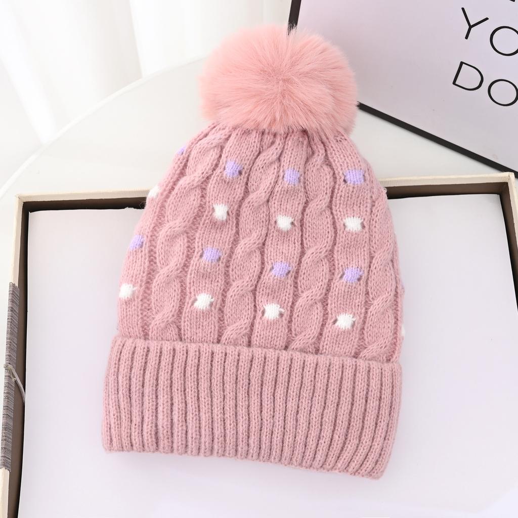 Nowa zimowa czapka z pomponem dla dzieci, wszechstronna, w kropki, dzianinowy sweter, czapka wełniana, polarowe nauszniki, wiatroodporna, ciepła czapka, wilgoć