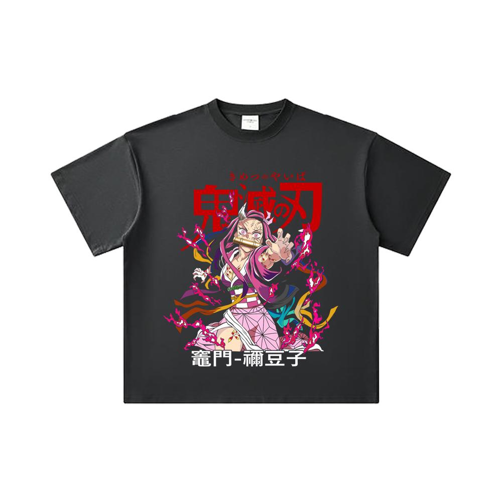 260 GSM Double Yarn 32 Count 100% Cotton Demon Slayer V72 Nezuko Print Unisex Heavy Cotton T Shirt