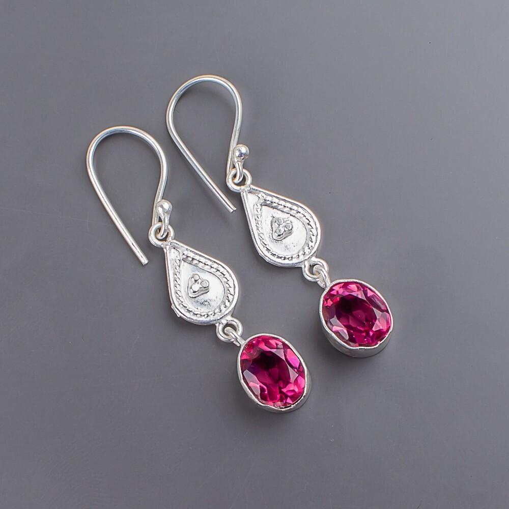Pink Tourmaline Gemstone 925 Sterling Silver Jewelry Handcrafted Earrings 1.70" EE-8-18
