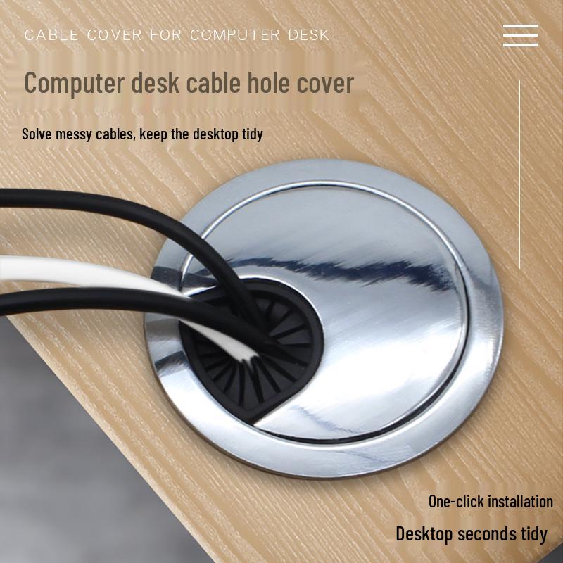 Zinc Alloy Desk Cable Grommet - Round Desktop Cable Pass-Through Cover