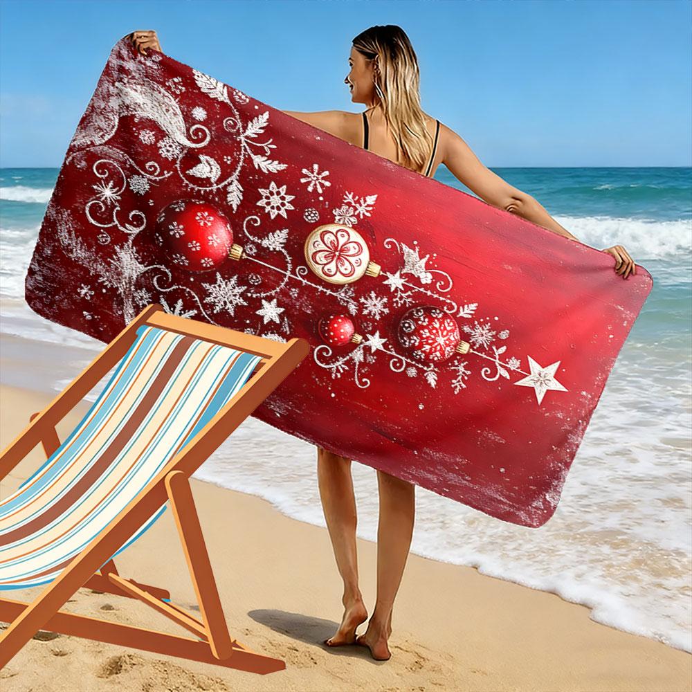 Festive snowflake elegance Print beach towel, quick drying, suitable for travel, outdoor sports, jogging, the beach and swimming, gift