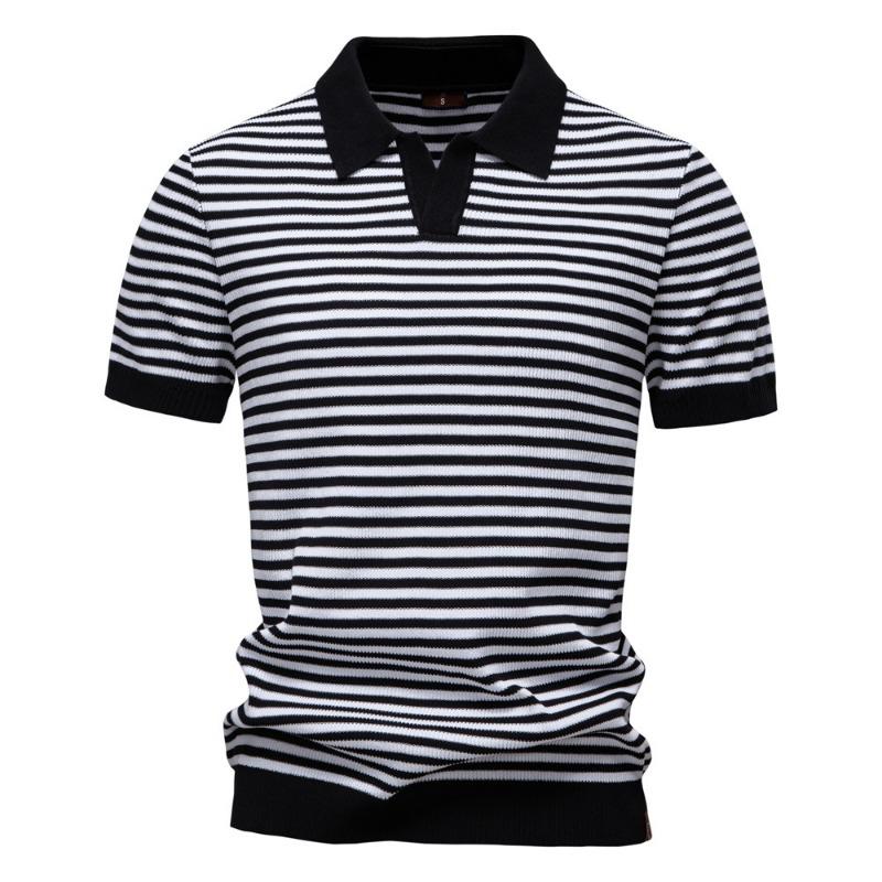 Summer New Men's Short Sleeve Knit Polo Shirt