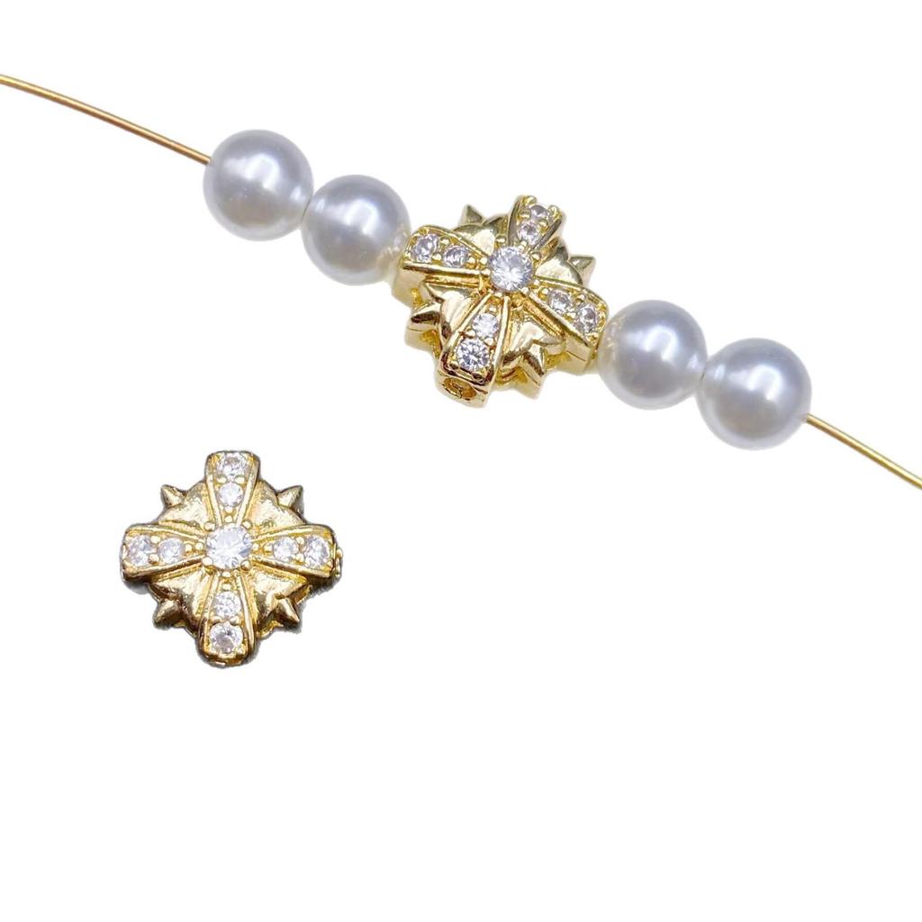 14k High-Color Retention Zircon Cross Spacer Beads for DIY Nail Art Accessories