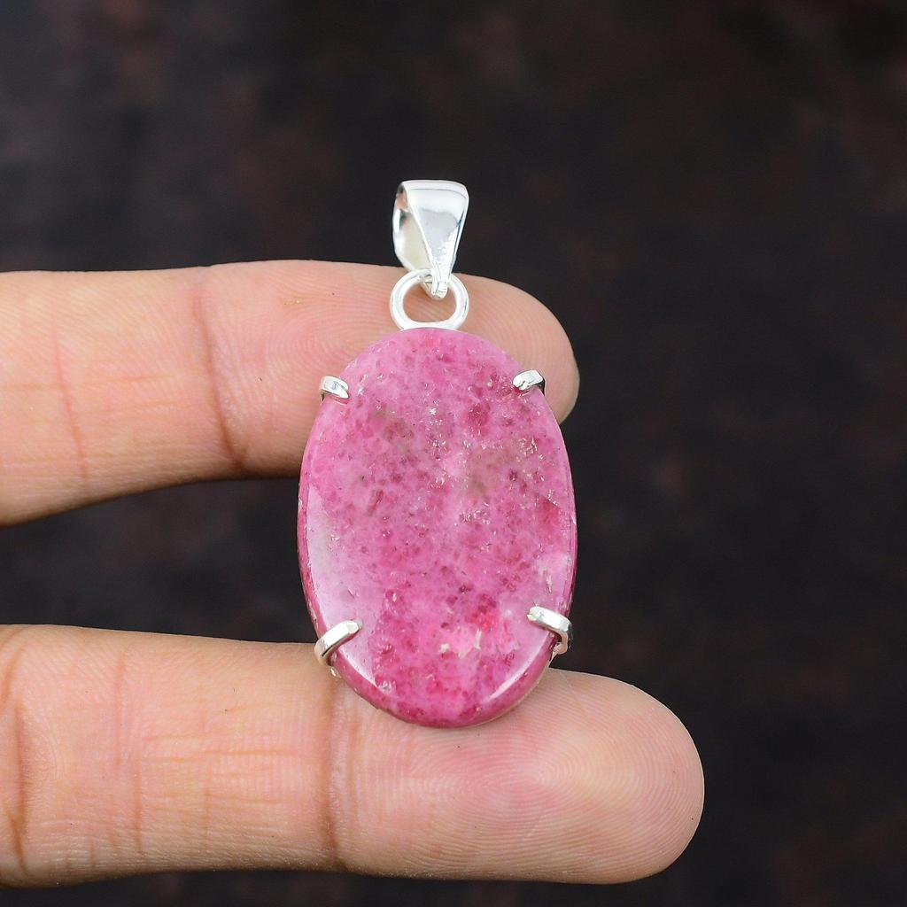 Rhodonit-Anhänger, brandneuer Edelstein-Schmuck, 925er-Sterlingsilber-Anhänger, handgefertigt, einzigartiges Design, Anhänger, Jahrestag, als Geschenk, stilvoller Anhänger
