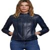 NOORA Womens Lambskin Navy Blue Leather Motocycle Jacket With Zipper & Chinese Collar Slim Fit Biker Jacket