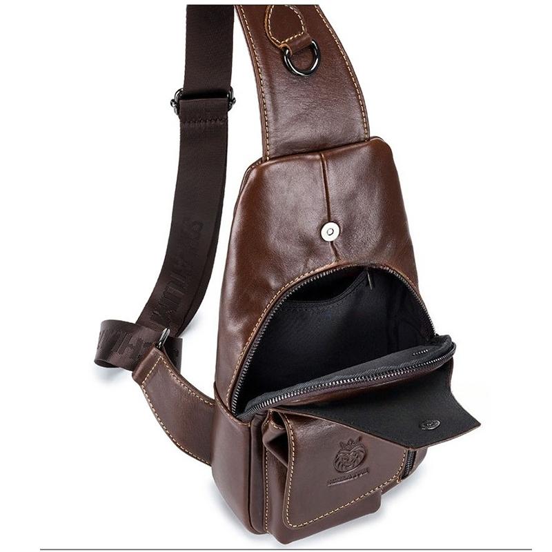 Genuine Leather Chest Bag Men Fashion Style Casual Straddle Bag Business Large Capacity Multifunctional Shoulder Bag