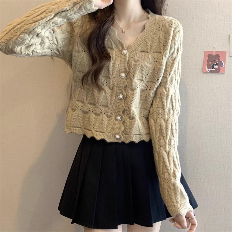 

Новый тонкий кардиган с темпераментом, вязаный свитер с длинным рукавом, женский нишевый дизайн, трендовый топ one size fits all хаки