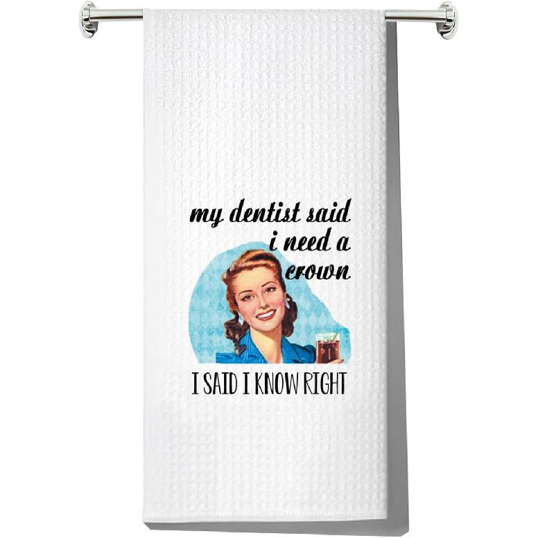 LEVLO Retro Sassy with Funny Saying Dish Towel Retro 50s Gift for Women Vintage Houmorous Kitchen Towel (My Dentist Said Towel) My Dentist Said Towel