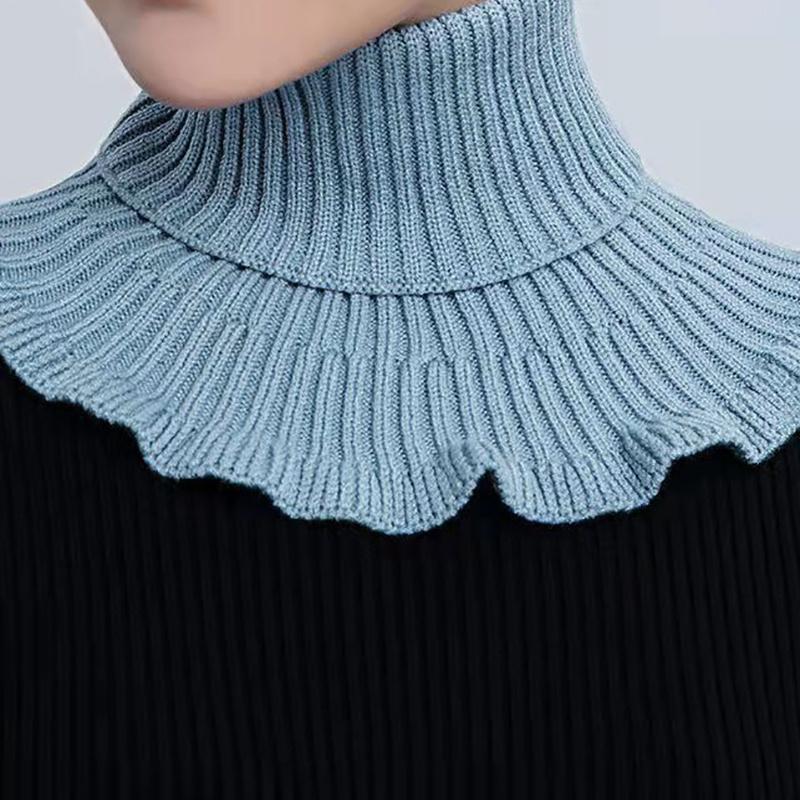 Fashionable Knitted False Neck Scarf Elegant Ruffle Edge Design Soft Thick and Warm for Women Fake Collar Detachable Scarf