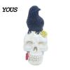 Resin Skeleton Decor Gothic Halloween Skull Figurine, Spooky Ghost/Raven on Statue, Art Tabletop Ornament for Desk, Mantel, Shelf Unique Holiday