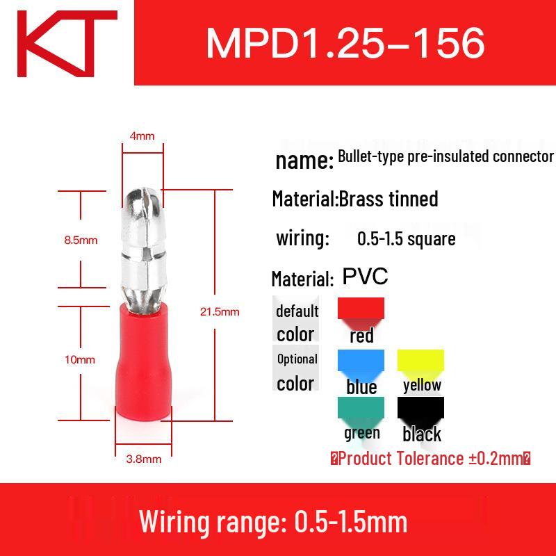 KT KST MPD1.25 Bullet-shaped Male Pre-insulated Crimp Terminal