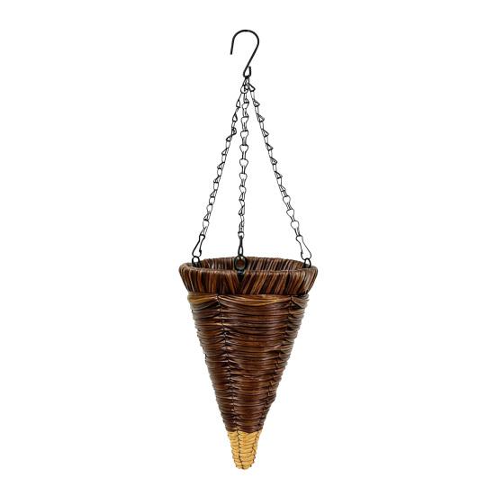 Cone Hanging Flower Artificial Basket Planter Rustic Rattan Woven Conical Plant Basket 1pc