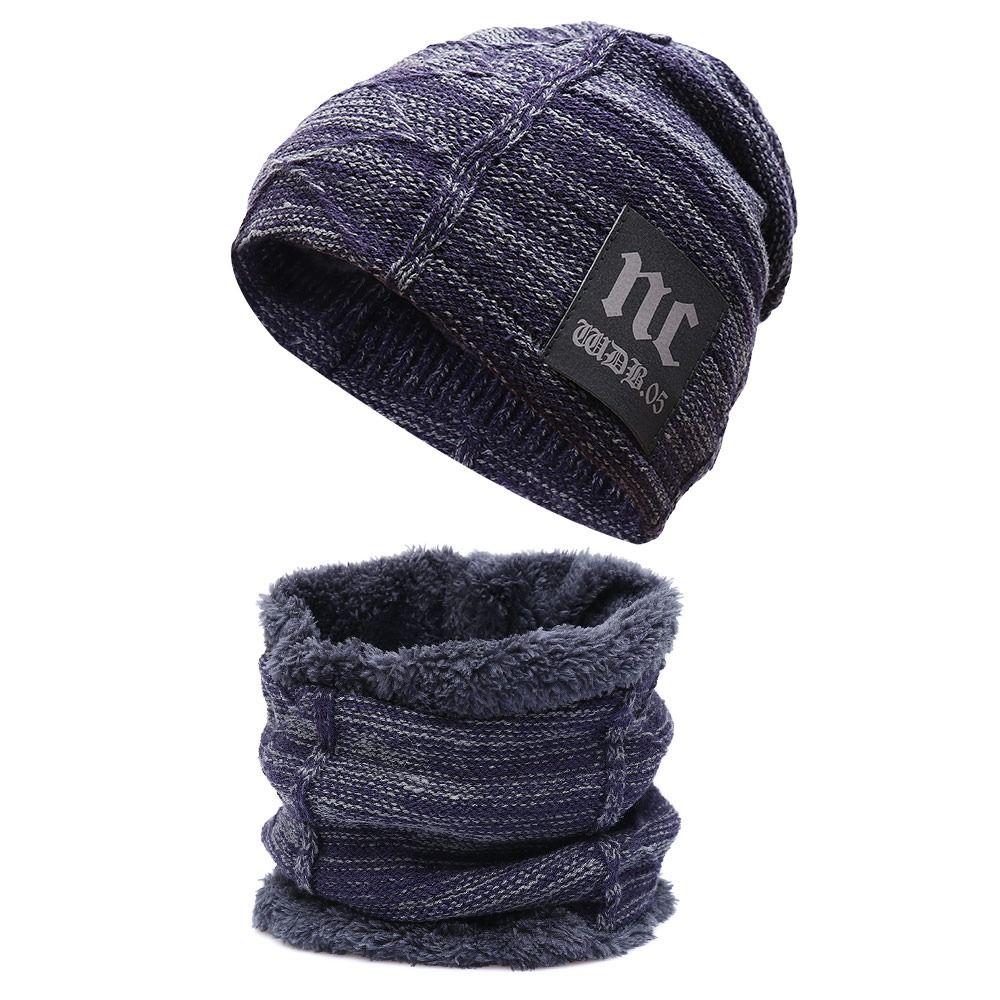 

Зимовий Теплий Чоловічий Жіночий Хлопчачий Дівчачий Набір Шапка та Шарф Вітрозахисна Шапка Шарф Потовщена Вовняна Шапка Біні синій