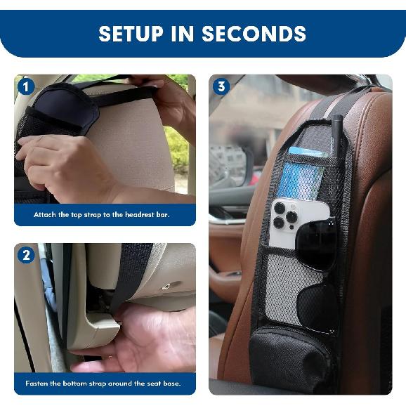 Car Organizer Front Seat, 2PCS Multi-Pocket Car Storage Organizer with Mesh Net, Durable Car Camping Essentials, Universal Car Seat Side Organizer