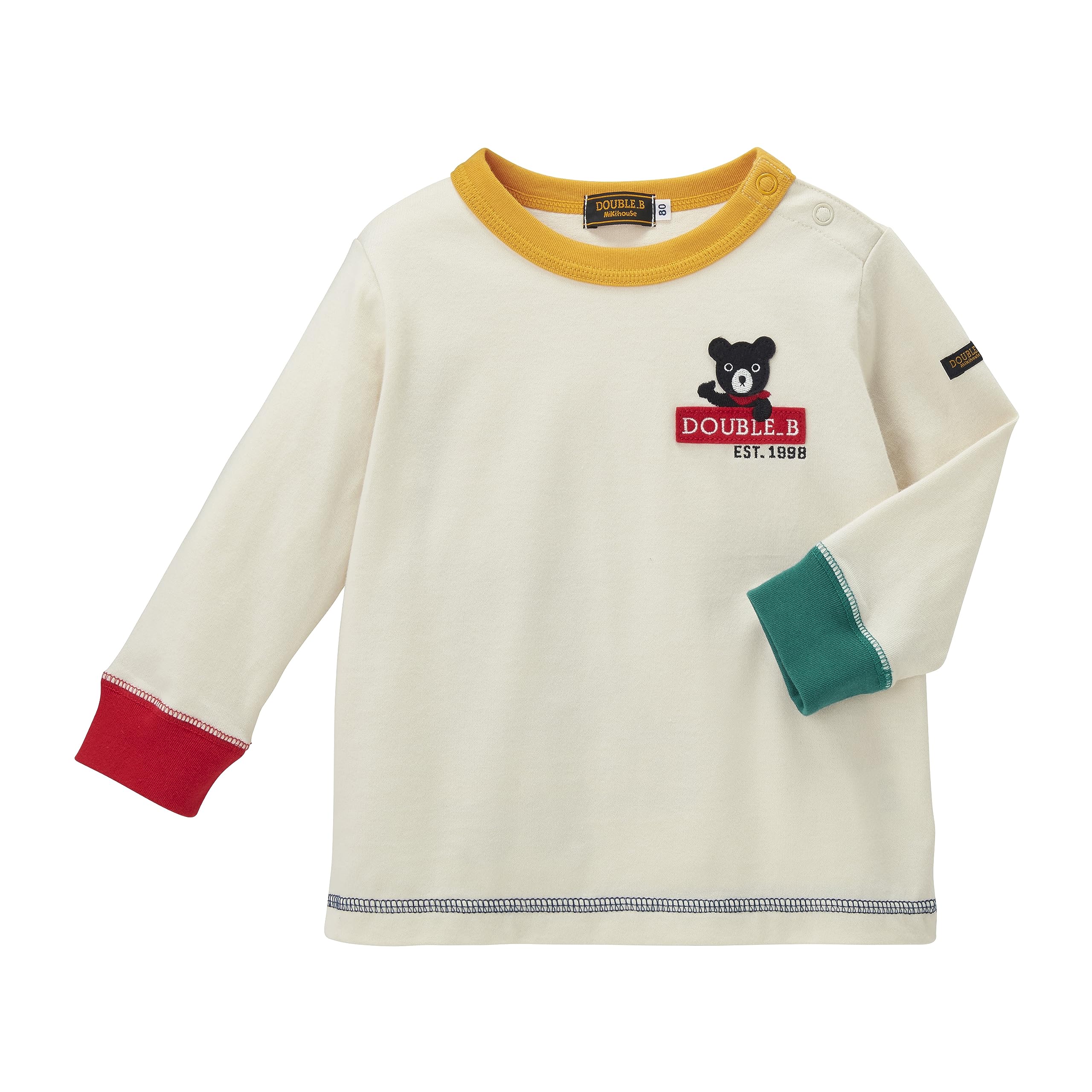 

MIKI HOUSE Double B Long Sleeve with Logo and Bear Solid Made in for Boys and Baby and T-Shirt Design, Color, Japan, Girls, Kids, 120cm, Multicolor,