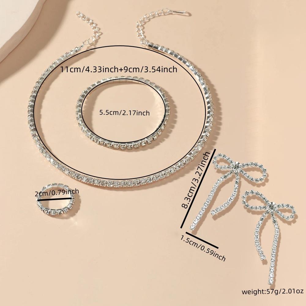 

Light Cubic Zirconia Jewelry Set Necklace and Earrings Butterfly Knot Design Silver серебряный