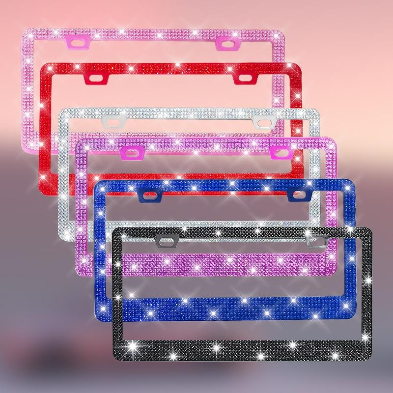 New 1/2Pcs 31*16Cm Bling Crystal License Plate Frame Women Rhinestone Car License Plate Frame Cover Holder Car Accessories
