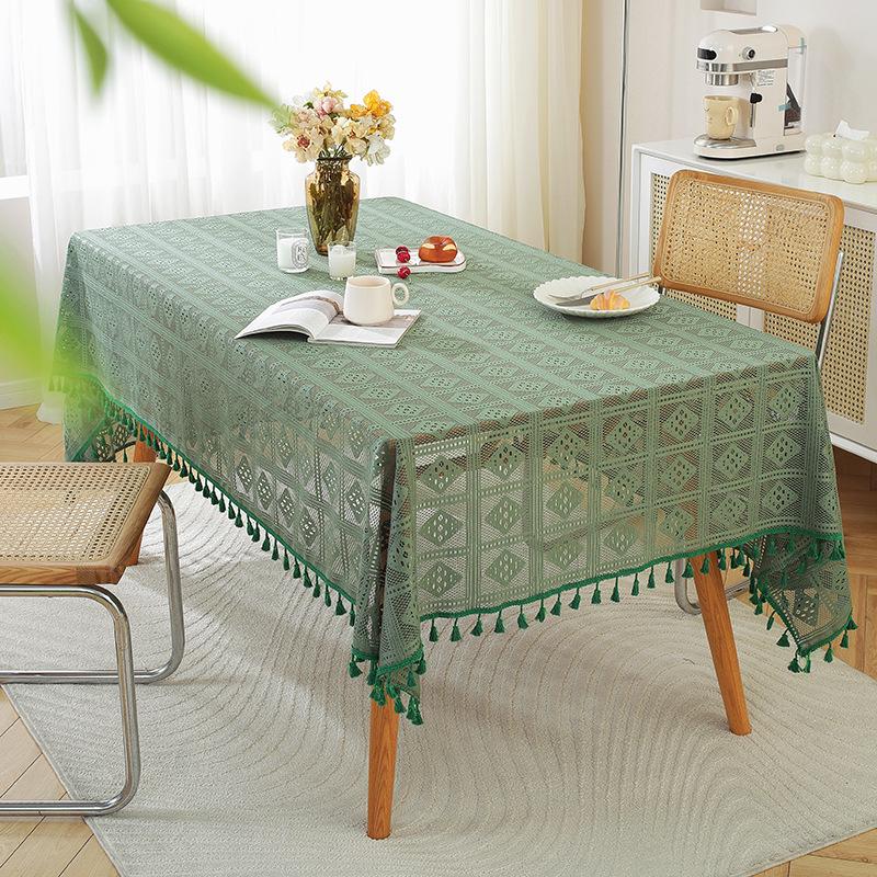 American Retro Beige Crochet Tablecloth - Knitted Non-Slip Hollow Design