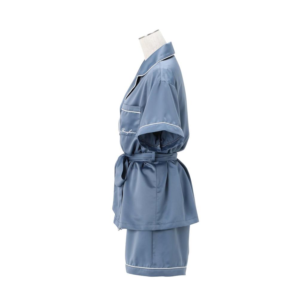 Francfranc Hyaluronic Acid-Processed Logo Embroidered Short-Sleeve Pajamas, Blue, 2025 Model, Loungewear/Relaxation Wear, Top and Bottom Set