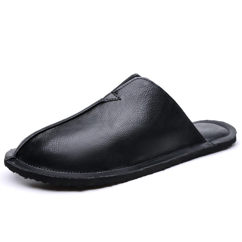 Herren Pantoffeln Handgemacht Einfache flache Sandalen Braunes Leder Schwarze Sommer Römische Sandalen Geschlossene Zehen Strand Schuhe Übergröße