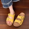 2025 new casual cool slippers summer retro cork bottom thick bottom buckle with casual Boken cool slippers women