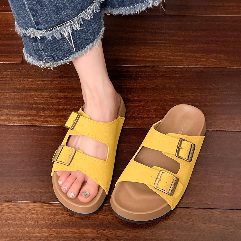 2025 new casual cool slippers summer retro cork bottom thick bottom buckle with casual Boken cool slippers women