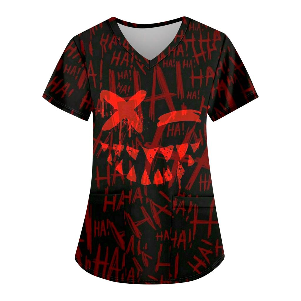 Women's Fashion Casual Halloween Printed Pocket T-shirt Tops